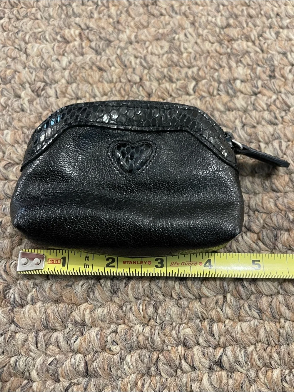 Brighton Black Leather Heart Coin Purse Croc Embossed Trim Vintage Pouch Wallet